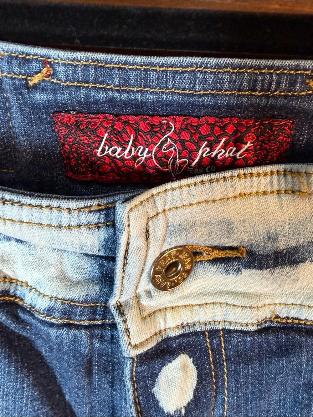 Baby Phat Y2K Stretch Long Jean Shorts with Multicolor Floral Embroidery Size 0